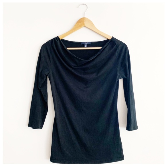 Gap Black 3/4 Sleeve Top w/ Subtle Cowl Neck - Picture 1 of 6